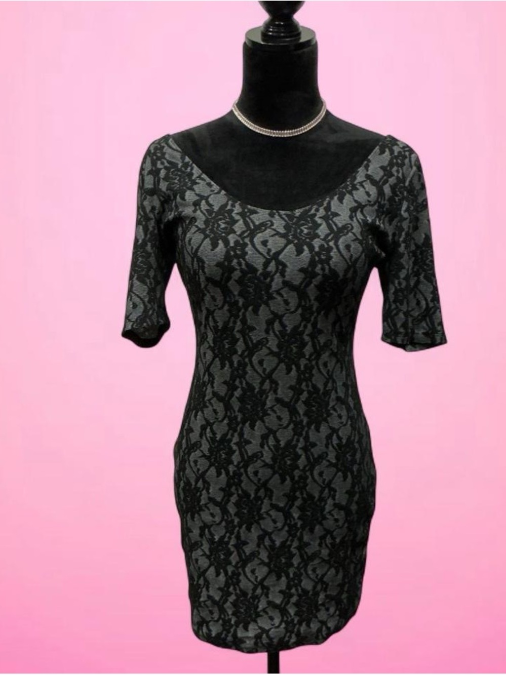 🩶Xhilaration Grey Bodycon Dress with Black floral design